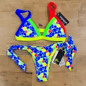 One one swim. Multi colour, top and bottom size large